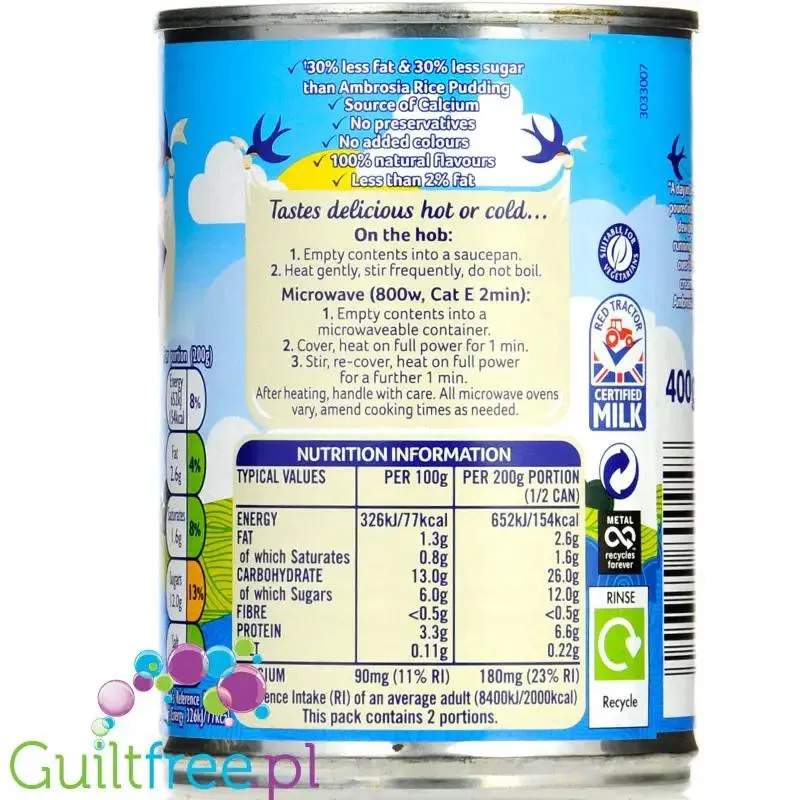 Ambrosia Rice Pudding Light - gotowy pudding ryżowy 30% mniej cukru & tłuszczu