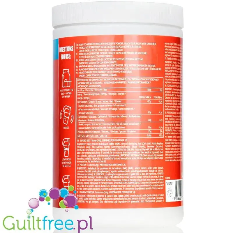 MyProtein Clear Whey Isolate Peach Tea 488g - hydrolizat smakowy, odżywka 20g białka w 90kcal Herbata Brzoskwiniowa