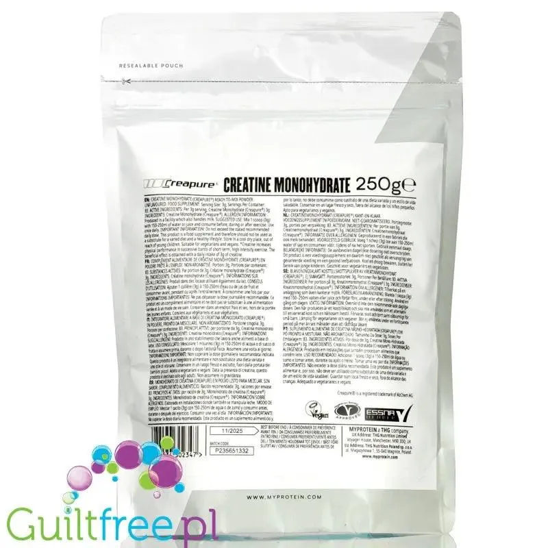 Myprotein Impact Creapure Creatine Monohydrate 250g - wegańska kreatyna jednowodna monohydrat bezsmakowy