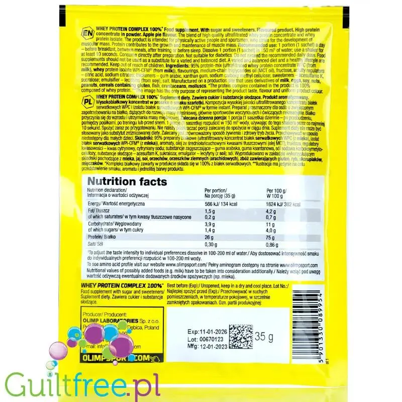 Olimp Whey Protein Complex Apple Pie - spróbuj kultowego smaku białka! saszetka 35g