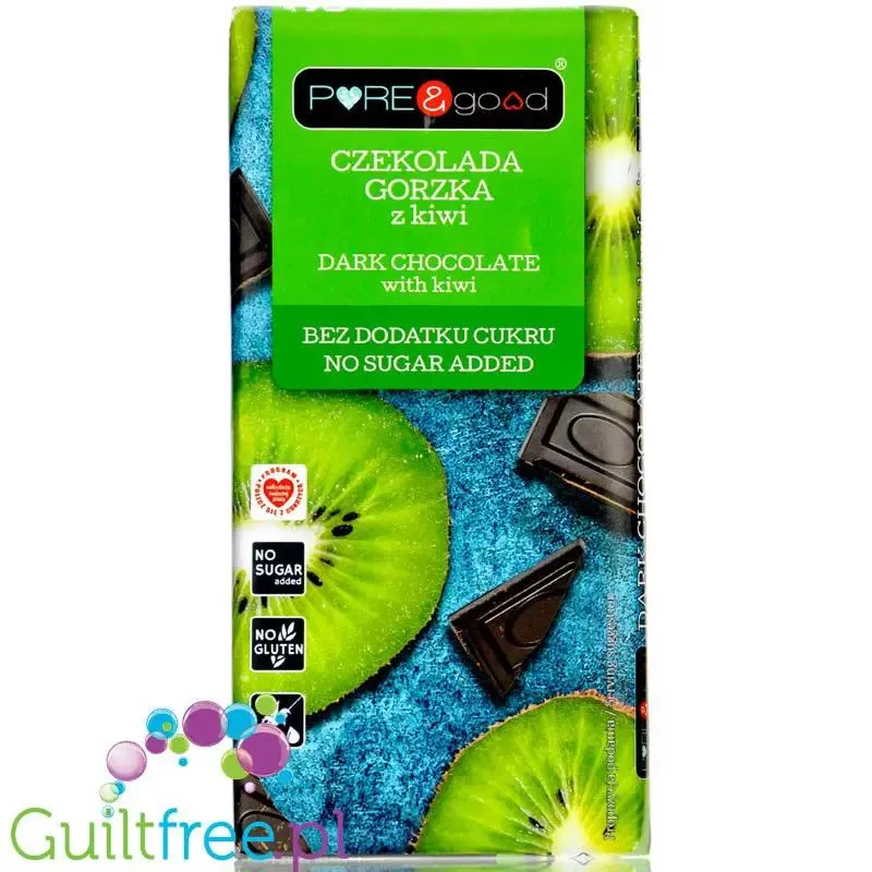 Pure & Good Czekolada bezglutenowa wegańska gorzka z kiwi bez dodatku cukru