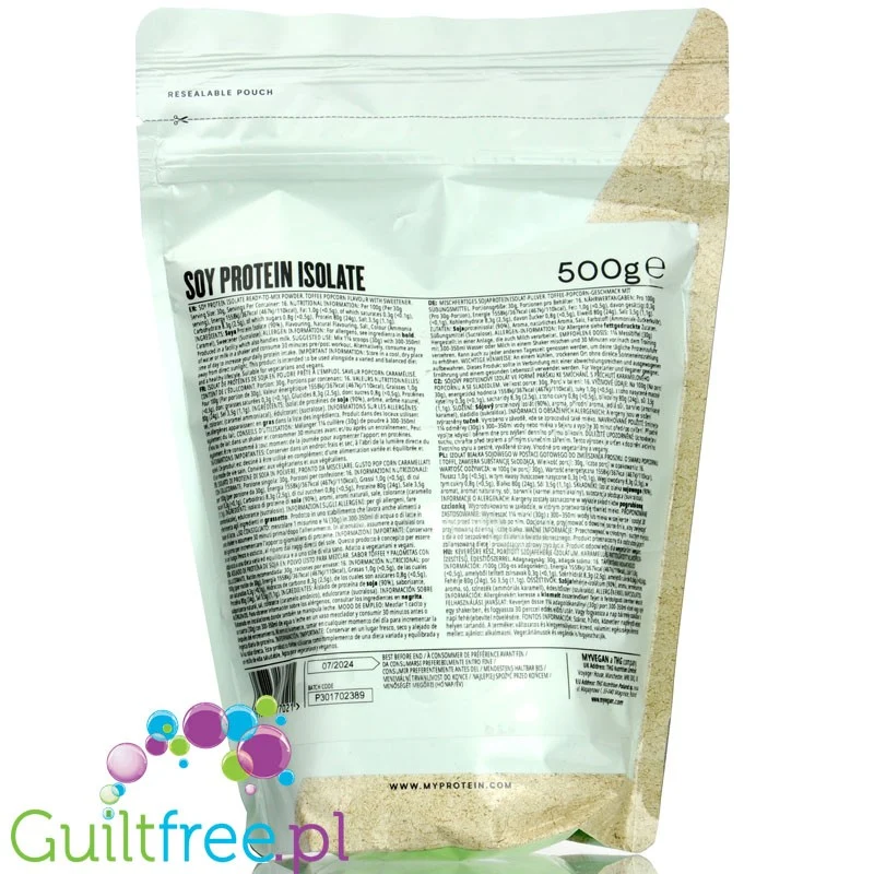 MyProtein Vegan Soy Protein Isolate Toffee Popcorn 0,5kg - wegańska odżywka białkowa, izolat białka sojowego
