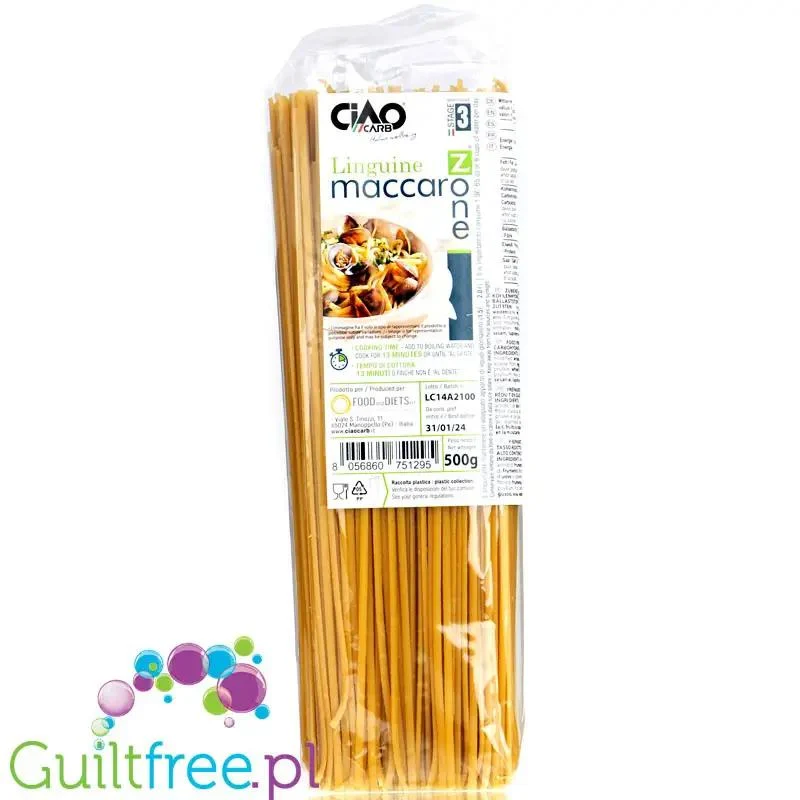Ciao Carb MaccaroZone Linguine 0,5kg - makaron niskowęglowodanowy z psyllium 289kcal / 30g białka