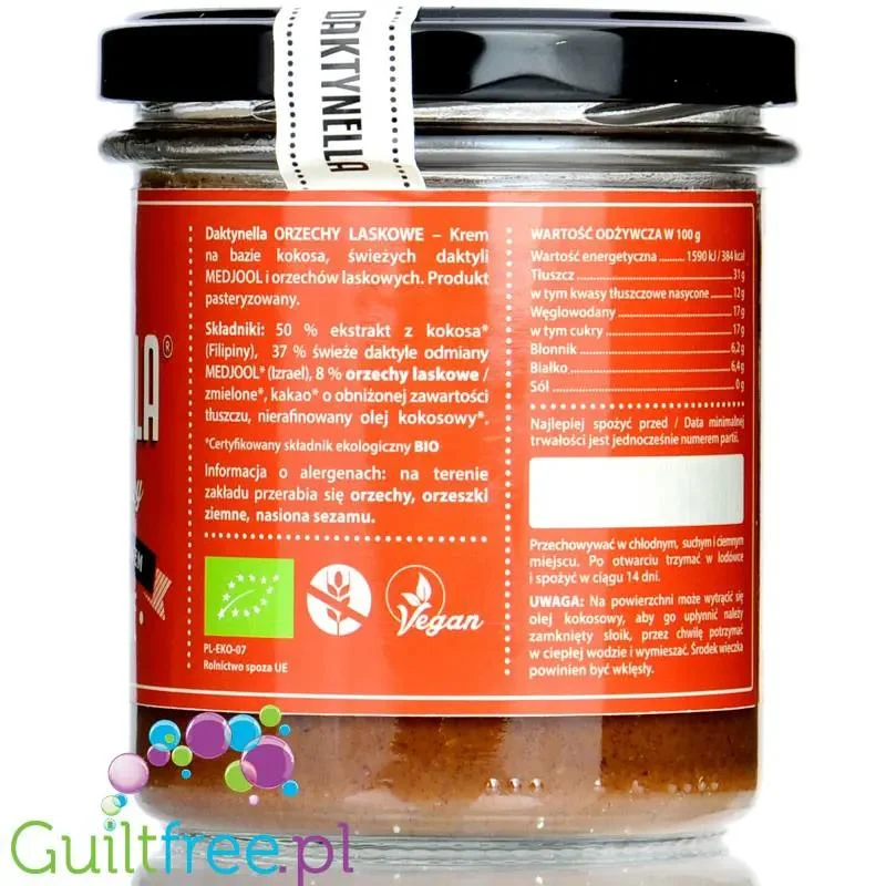 Organic House Daktynella Orzechy laskowe 280g - krem daktylowo-kokosowy z orzechami laskowymi bez dodatku cukru,