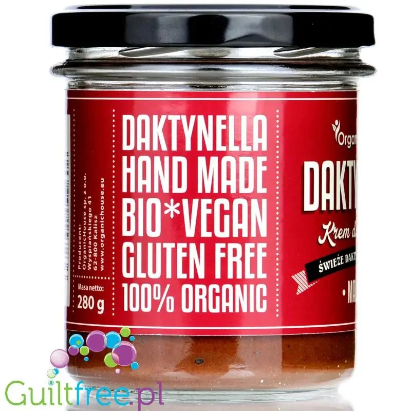 Organic House Daktynella Malina 280g - malinowy krem daktylowo-kokosowy bez dodatku cukru, wegański & organiczny