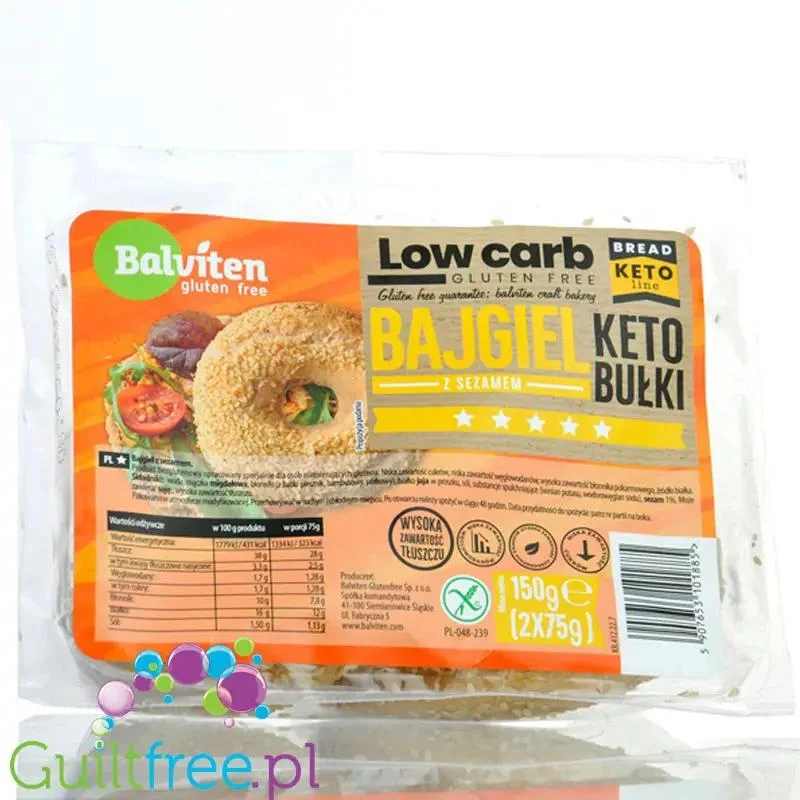 Balviten KETO bajgle z sezamem bez glutenu, 1,28g węglowodanów