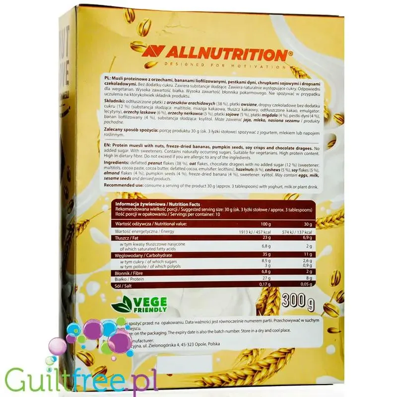 Nutlove Protein Muesli Choco & Banana - wegańskie proteinowe muesli śniadaniowe bez dodatku cukru i oleju palmowego