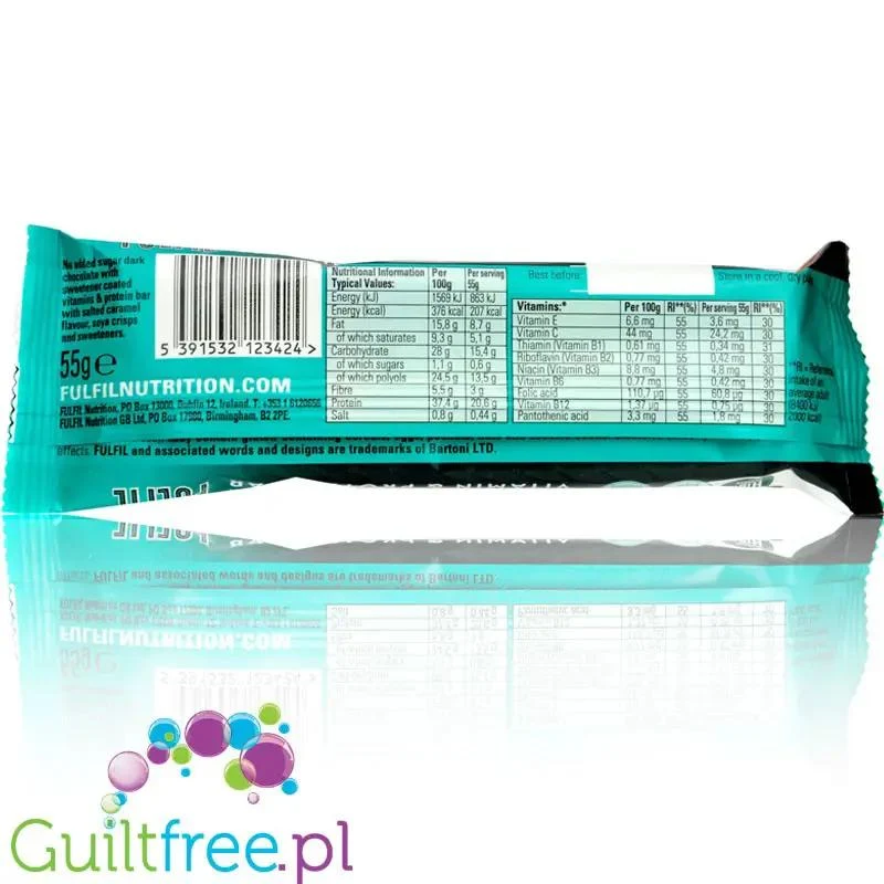 Fulfil Dark Chocolate Salted Caramel - baton proteinowy z witaminami (Solony Karmel & Ciemna Czekolada)