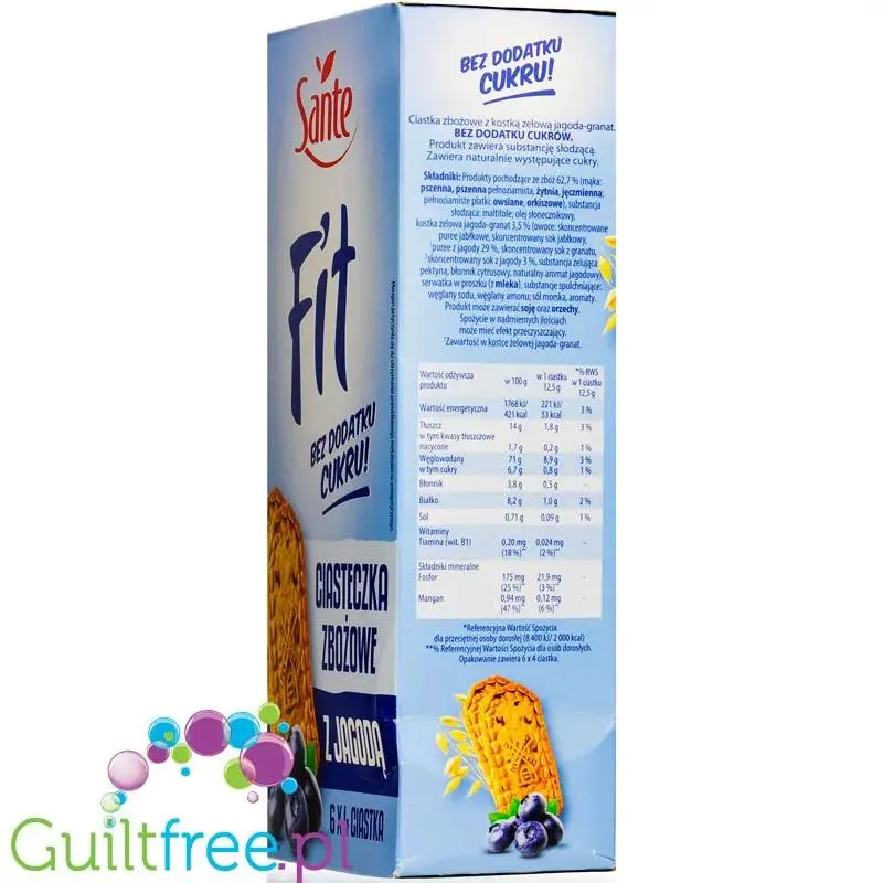 Sante Fit Cereal Biscuits Blueberry - ciasteczka zbożowe z jagodami bez dodatku cukru