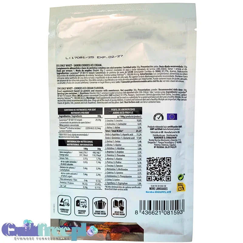 BIG® Only Whey Zero Volac 80 Cookies Ice Cream - saszetka 30g znakomita odżywka proteinowa z białkiem Lacprodan