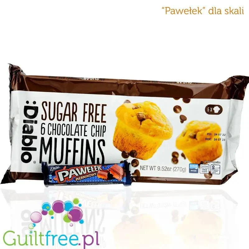 Diablo Sugar Free Chocolate Chip Muffins - 6 muffinek bez cukru z kawałkami czekolady