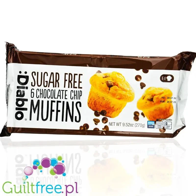 Diablo Sugar Free Chocolate Chip Muffins - 6 muffinek bez cukru z kawałkami czekolady