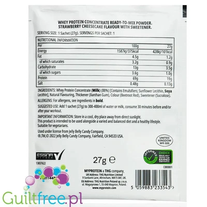 MyProtein Impact Whey Protein Jelly Belly - Strawberry Cheesecake, edycja limitowana saszetka 27g