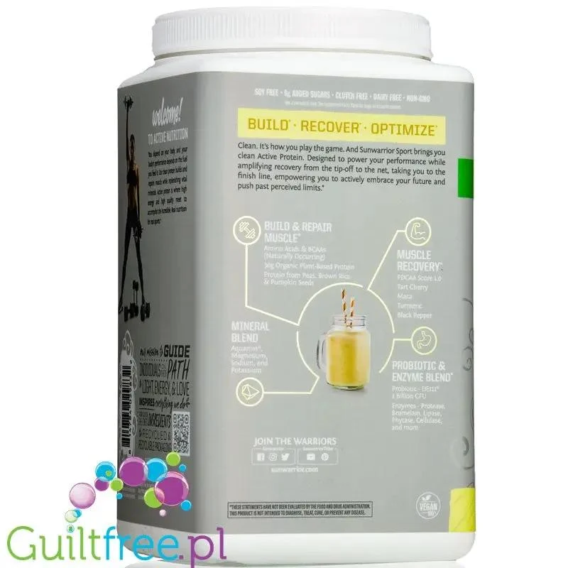 Sunwarrior Active Protein Organic Vanilla 1KG - organiczna wegańska odżywka białkowa ze stewią