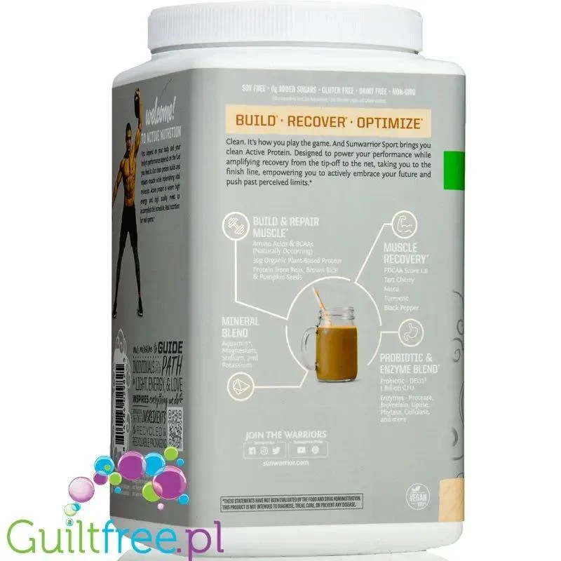 Sunwarrior Active Protein Organic Chocolate 1kg - organiczna wegańska odżywka białkowa ze stewią