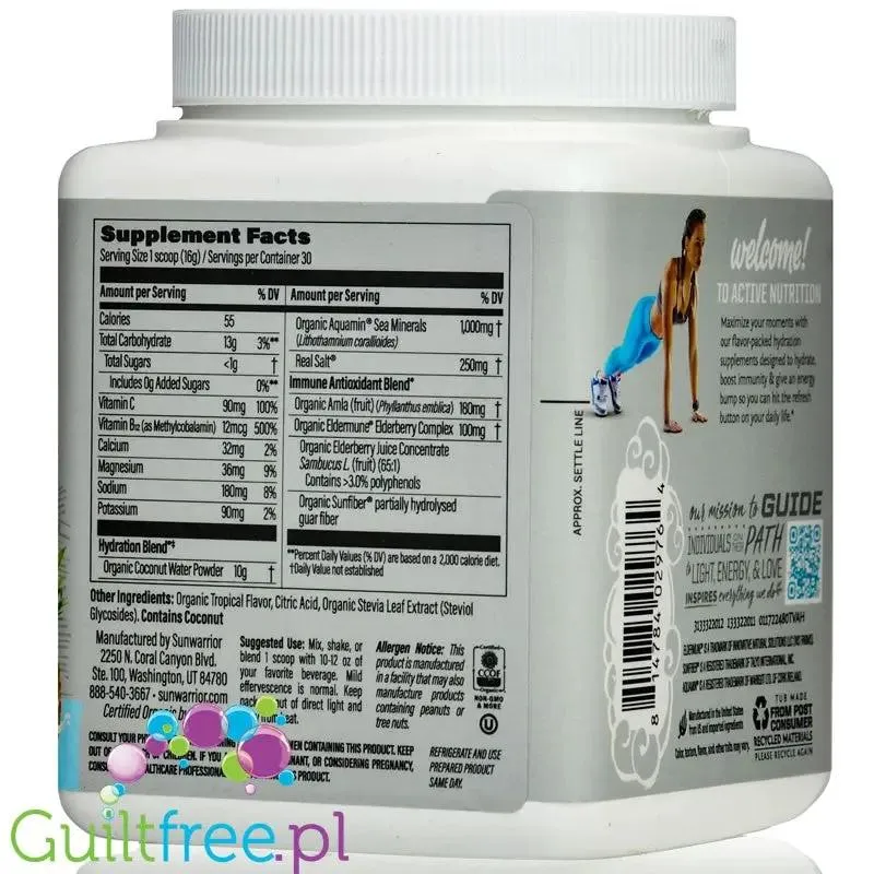 Sunwarrior Active Hydration Tropical Vibes - wegańska formułą nawilżająca z Aquamin®, Eldermune® & Sunfiber®