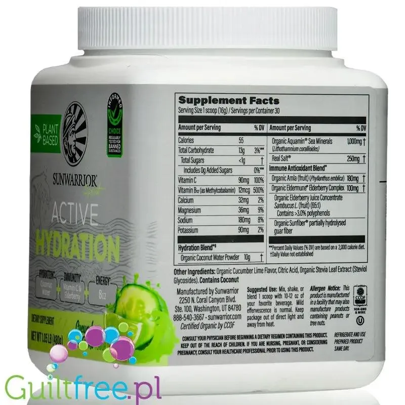 Sunwarrior Active Hydration Cucumber Lime - wegańska formułą nawilżająca z Aquamin®, Eldermune® & Sunfiber®