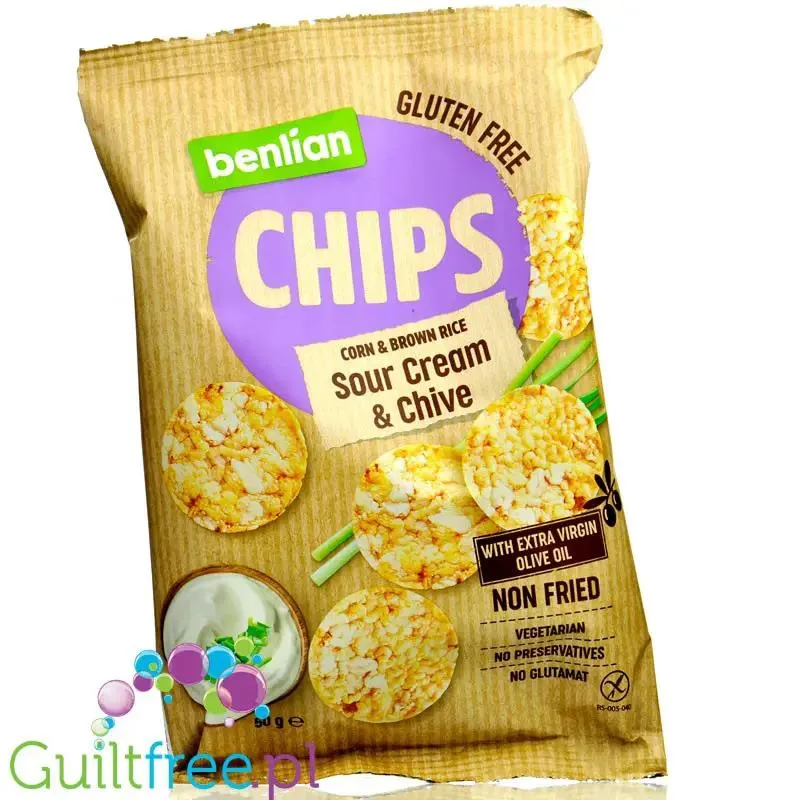 Benlian Chips Sour Cream & Chive - cieniutkie chipsy niskotłuszczowe z brązowego ryżu i kukurydzy