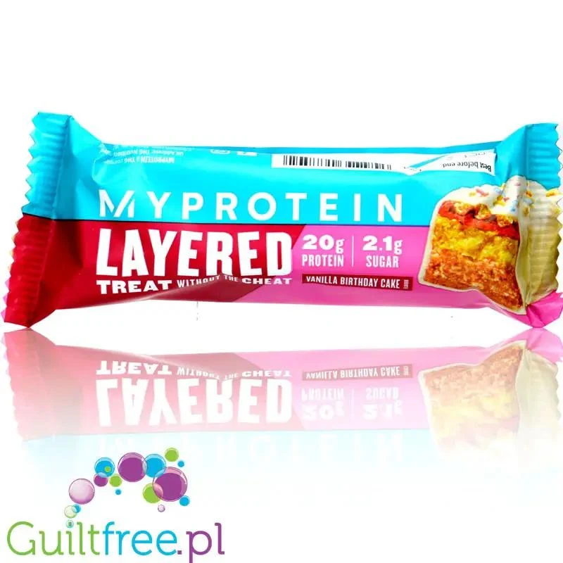 MyProtein 6 Layer Vanilla Birthday Cake - sześciowarstwowy baton białkowy Tort Waniliowy & Biała Czekolada