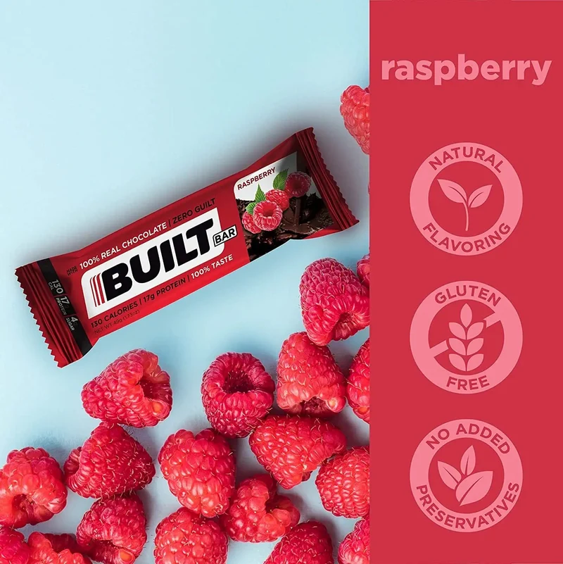 Built Protein Bar, Raspberry - 17g białka & 130kcal, niskokaloryczny baton białkowy
