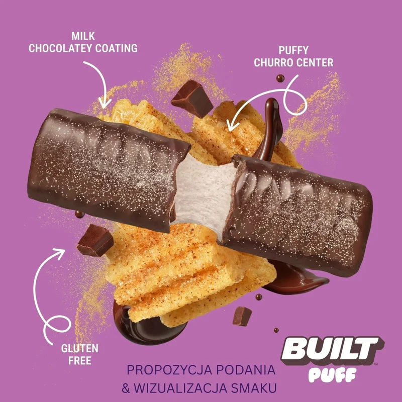 Built Bar Protein Puffs Churro - proteinowy baton marshmallow w czekoladzie 17g białka & 140kcal