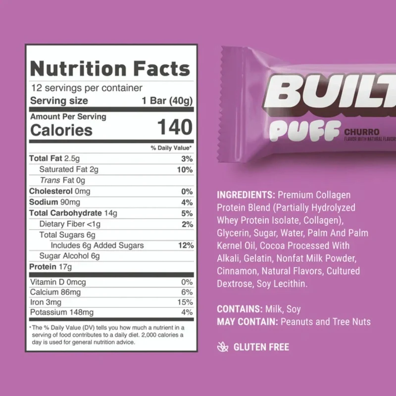 Built Bar Protein Puffs Churro - proteinowy baton marshmallow w czekoladzie 17g białka & 140kcal