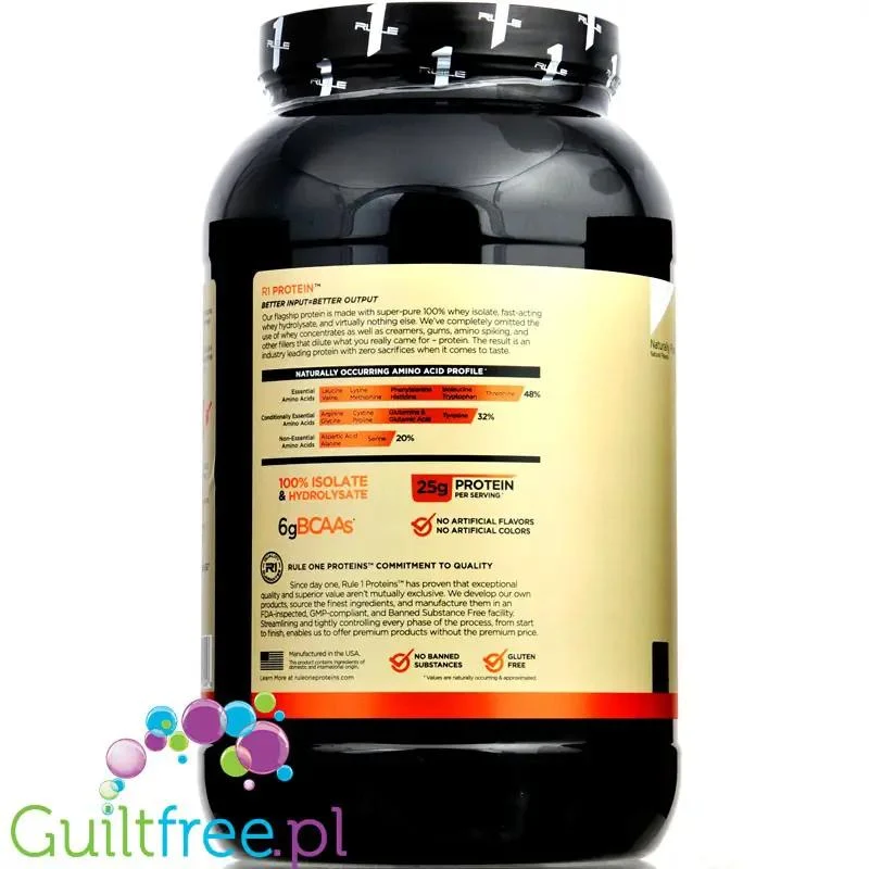 Rule1 R1 Protein Naturally Flavored, Plain 0,88KG - bezsmakowa odżywka białkowa WPI & WPH, 25g białka & 100kcal