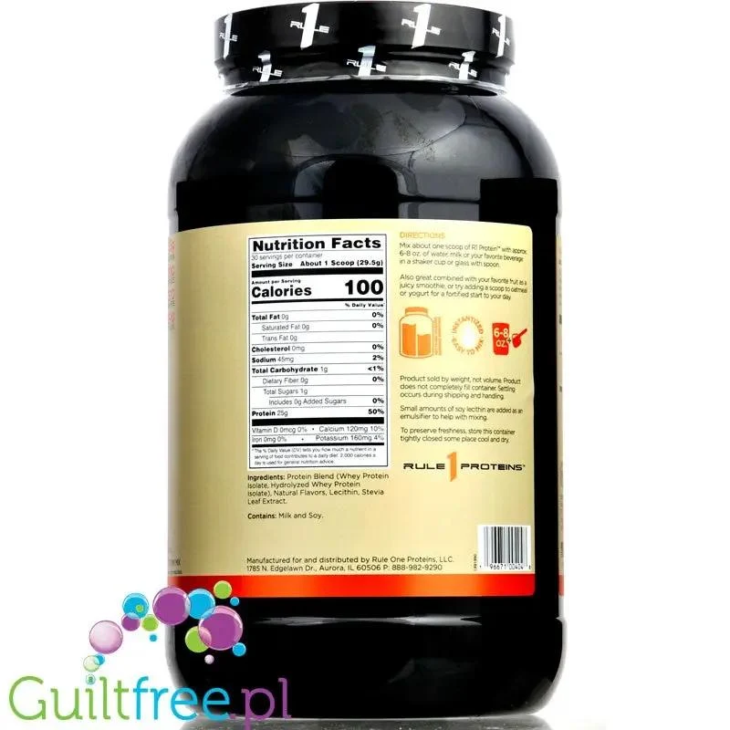 Rule1 R1 Protein Naturally Flavored, Plain 0,88KG - bezsmakowa odżywka białkowa WPI & WPH, 25g białka & 100kcal