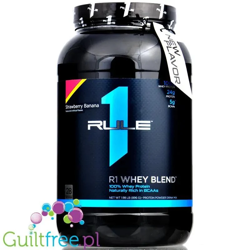 Rule1 R1 Whey Blend Strawberry Banana - odżywka białkowa z WPI, WPH i WPC, 0,89KG