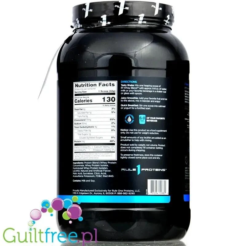 Rule1 R1 Whey Blend Strawberry Banana - odżywka białkowa z WPI, WPH i WPC, 0,89KG