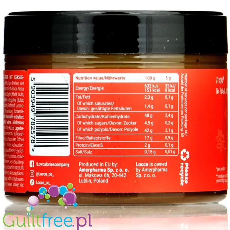 Locco Speculoos Spread 151kcal - niskotłuszczowy krem do smarowania bez cukru, Biscoff