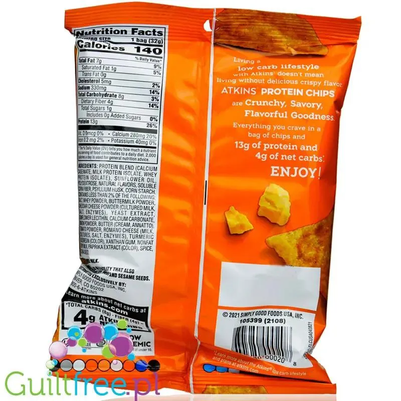 Atkins Protein Chips Nacho Cheese - serowe chipsy proteinowe z cheddarem 13g białka