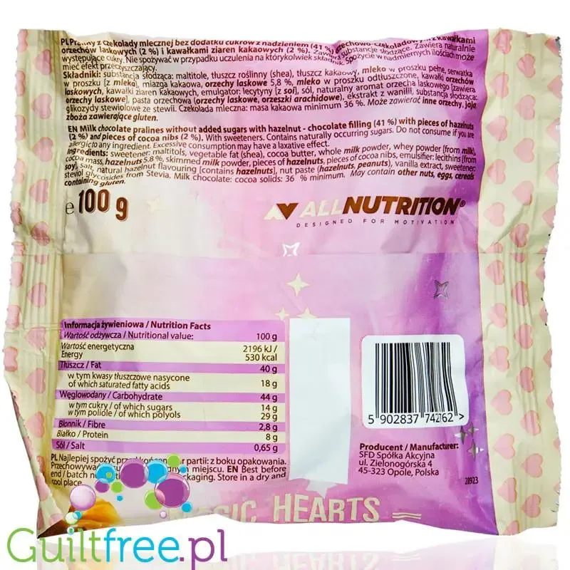 NutLOVE Magic Hearts Choco Nut Pralines - Pralinki z czekolady mlecznej bez cukru
