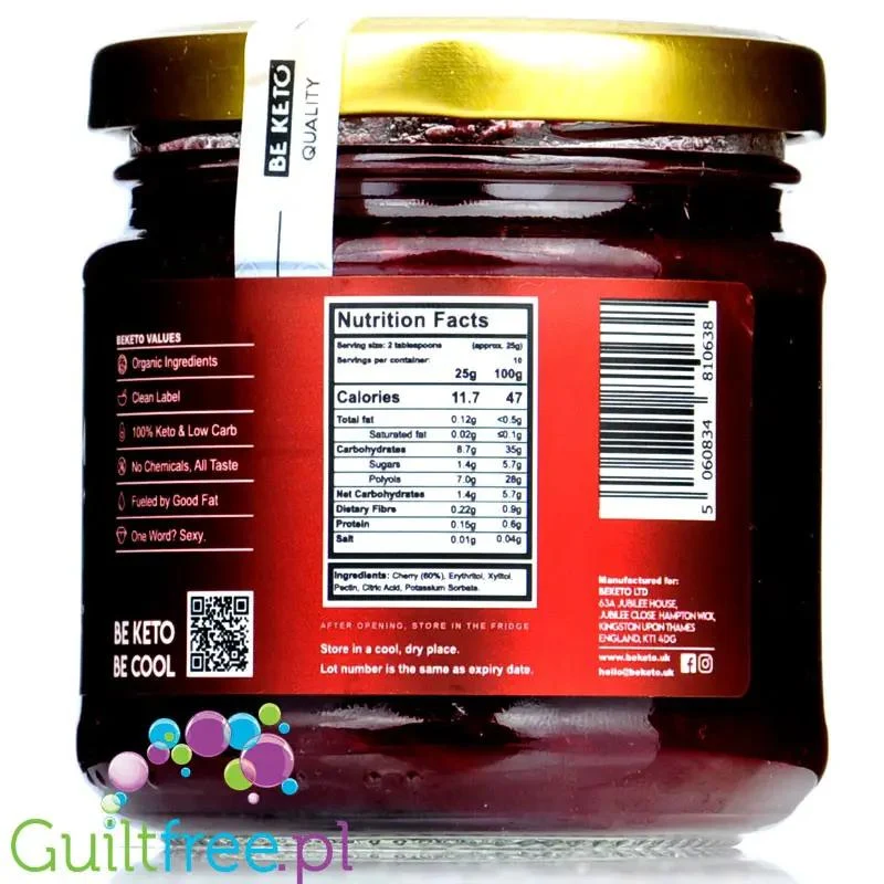 BeKeto Jam Cherry on Top - Keto Dżem™ Doskonale Wiśniowy 47kcal z erytrolem i ksylitolem