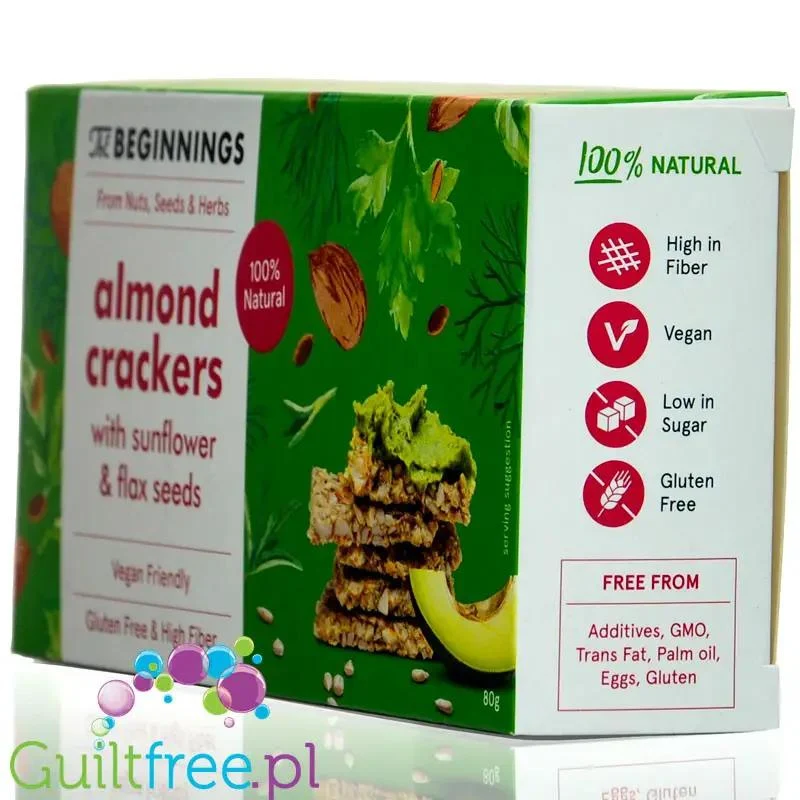 The Beginnings Almond & Seed Crackers - keto krakersy błonnikowe z migdałami i siemieniem lnianym