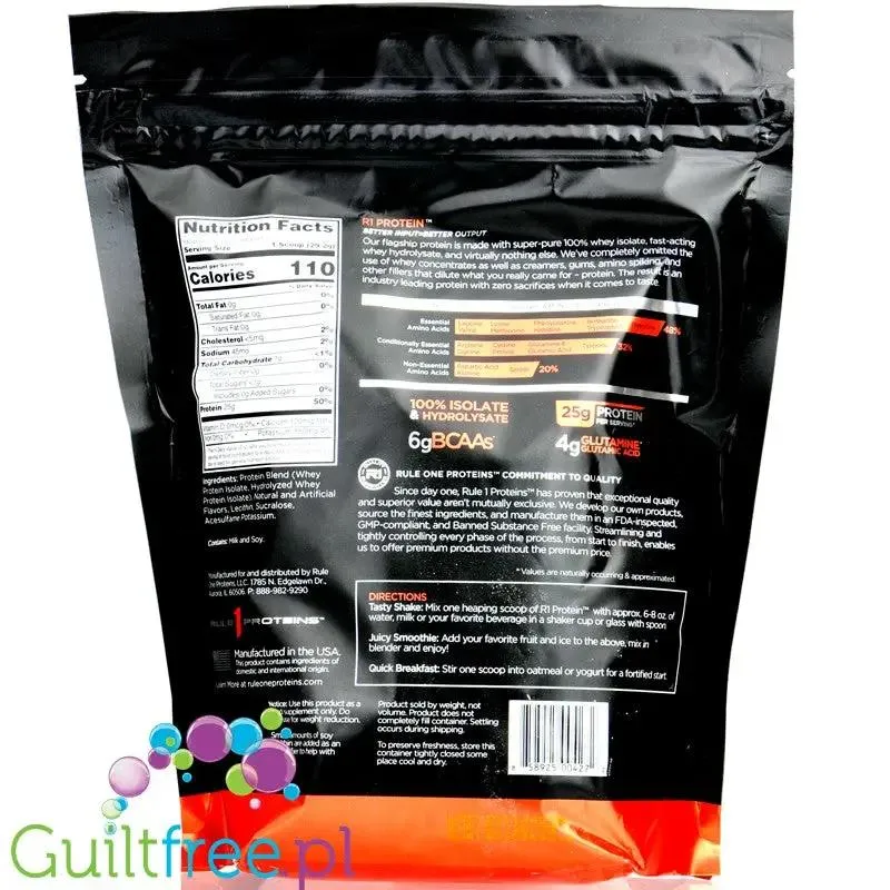 Rule1 R1 Protein Vanilla Crème BAG - odżywka białkowa bez zagęstników, beztłuszczowa formuła WPI & WPH