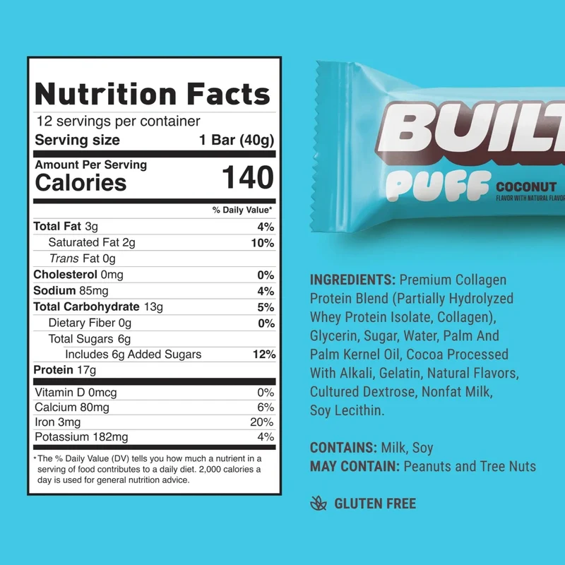 Built Bar Protein Puffs Coconut - proteinowy baton marshmallow w czekoladzie 17g białka & 140kcal