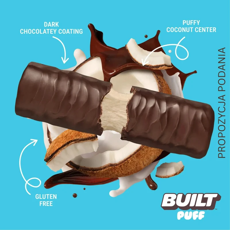 Built Bar Protein Puffs Coconut - proteinowy baton marshmallow w czekoladzie 17g białka & 140kcal