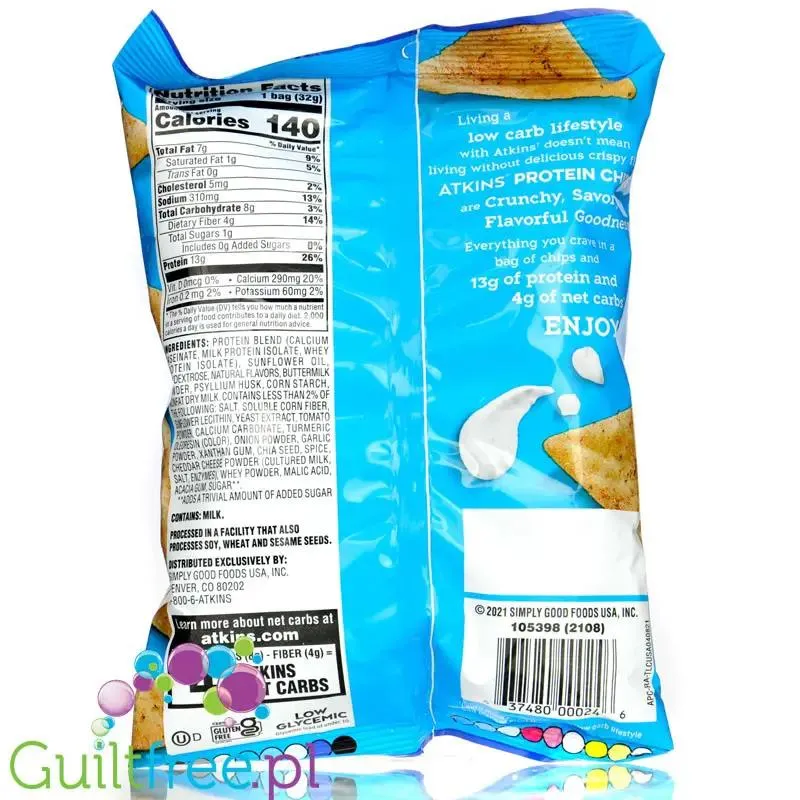 Atkins Protein Chips Ranch - serowo-śmietanowe chipsy białkowe 13g białka