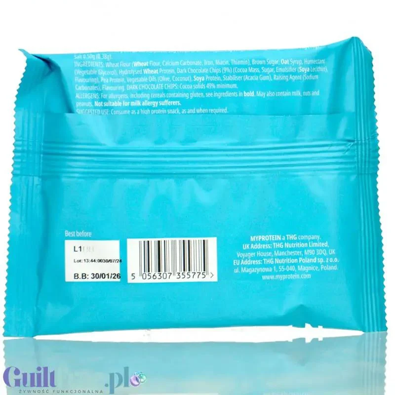 MyProtein Baked Cookie Chocolate Chip - wielkie wegańskie ciastko proteinowe 14g białka