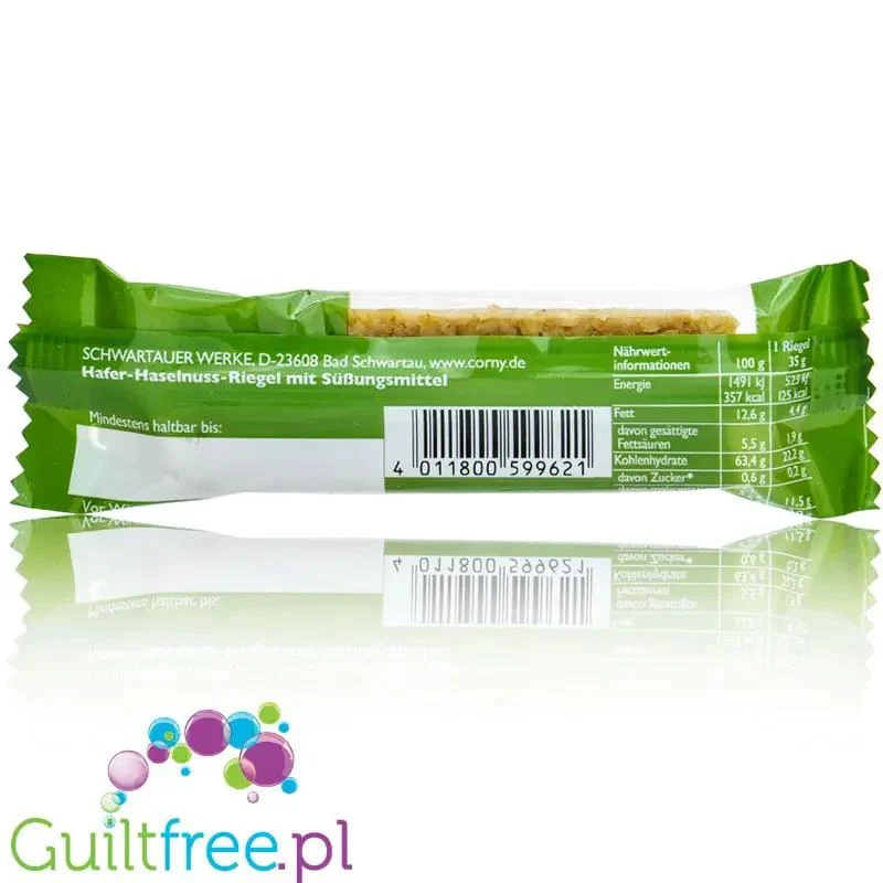 Corny Haferkraft Zero, Haselnuss - zbożowy batonik pełnoziarnisty bez cukru 125kcal