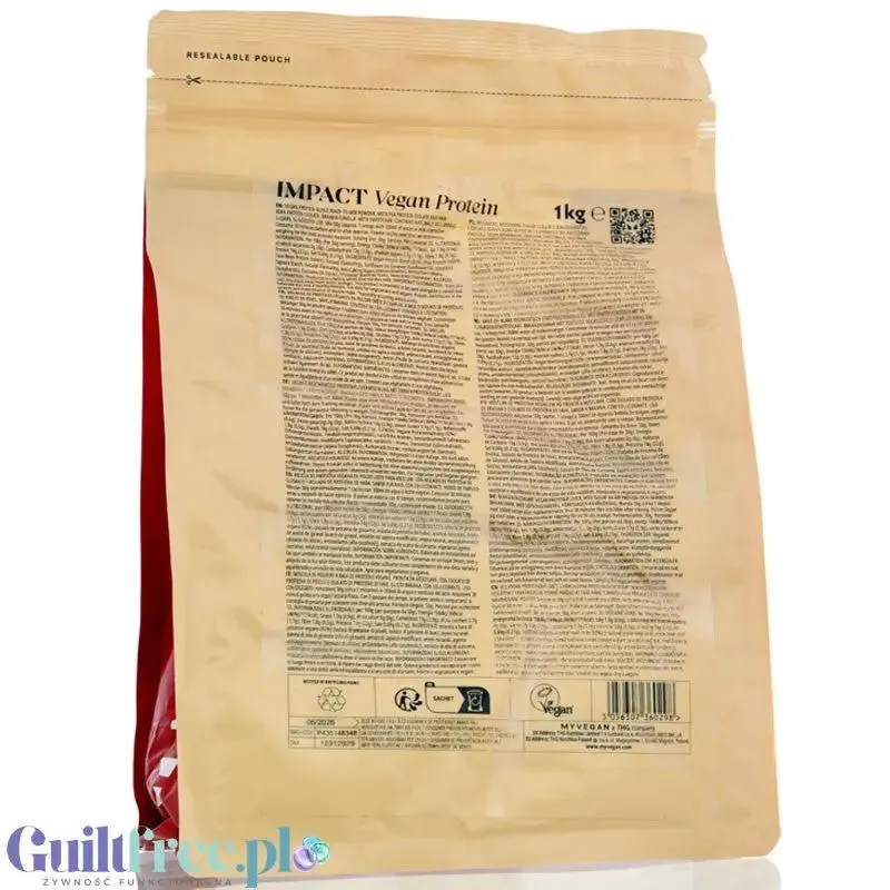 MyProtein Impact Vegan Protein Blend Strawberry 1kg - truskawkowa wegańska odżywka białkowa bez soi