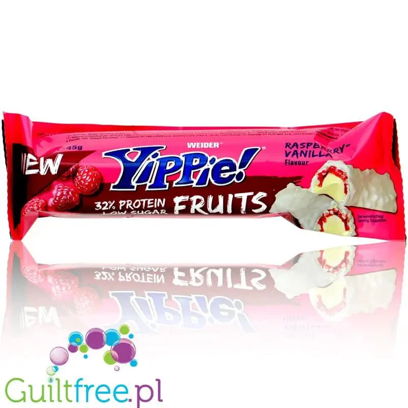 Yippie! Bar Fruits, Raspberry Vanilla, baton proteinowy 169kcal Malina & Wanilia