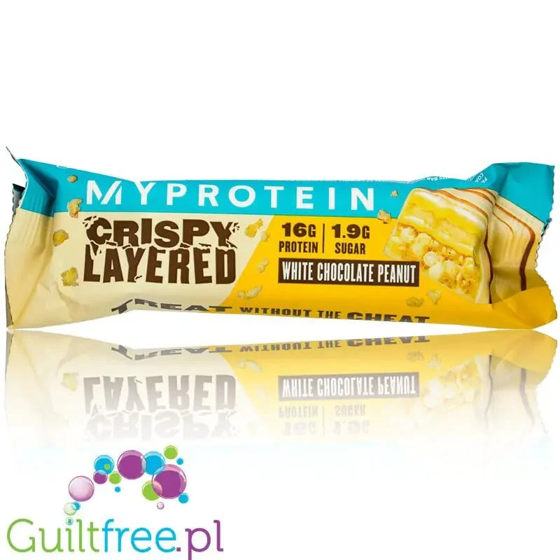 MyProtein Layer Crispy White Chocolate Peanut - baton białkowy z karmelem, masłem orzechowym, mleczną & białą czekoladą