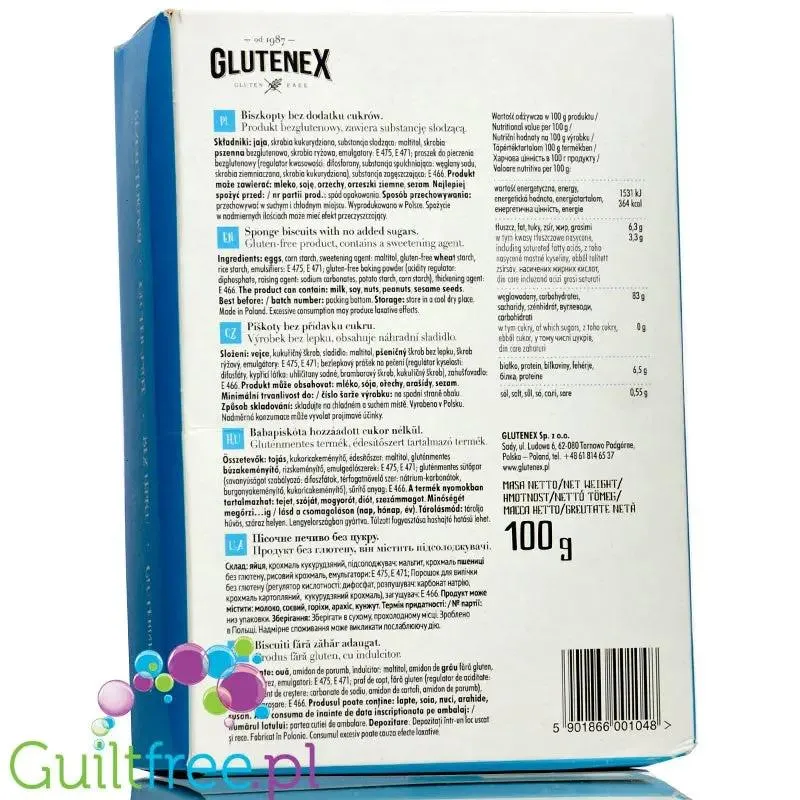 Glutenex bezglutenowe biszkopty bez cukru