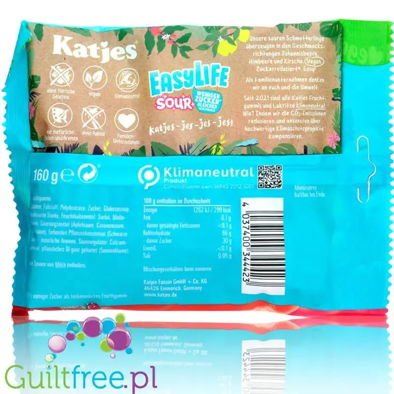 Katjes EasyLife Sour - wegańskie kwaśne żelki 30% mniej cukru bez słodzików