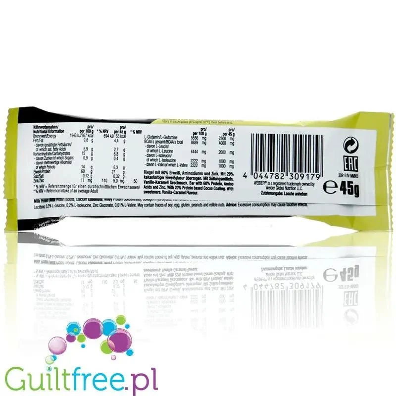 Weider 60% Protein Bar Vanilla Caramel - baton proteinowy 27g białka & 167kcal