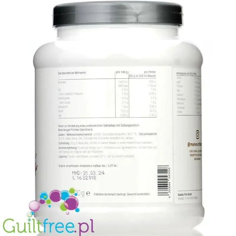 More Nutrition Total Protein Nuss-Nougat Praliné 0,6kg - białko kazeinowe z laktazą, smak Pralinka Orzechowa