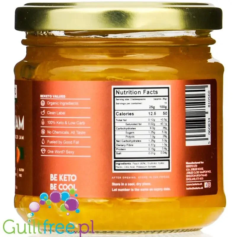 BeKeto Jam Juicy Peach - Keto Dżem™ Soczysta Brzoskwinia 50kcal z erytrolem i ksylitolem
