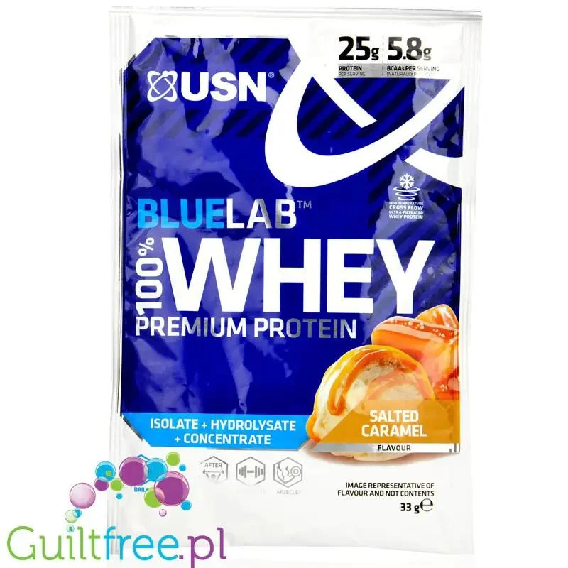 USN Blue Lab Whey Salted Caramel - odzywka białkowa WPI, WPC, WPH z Tolerase L